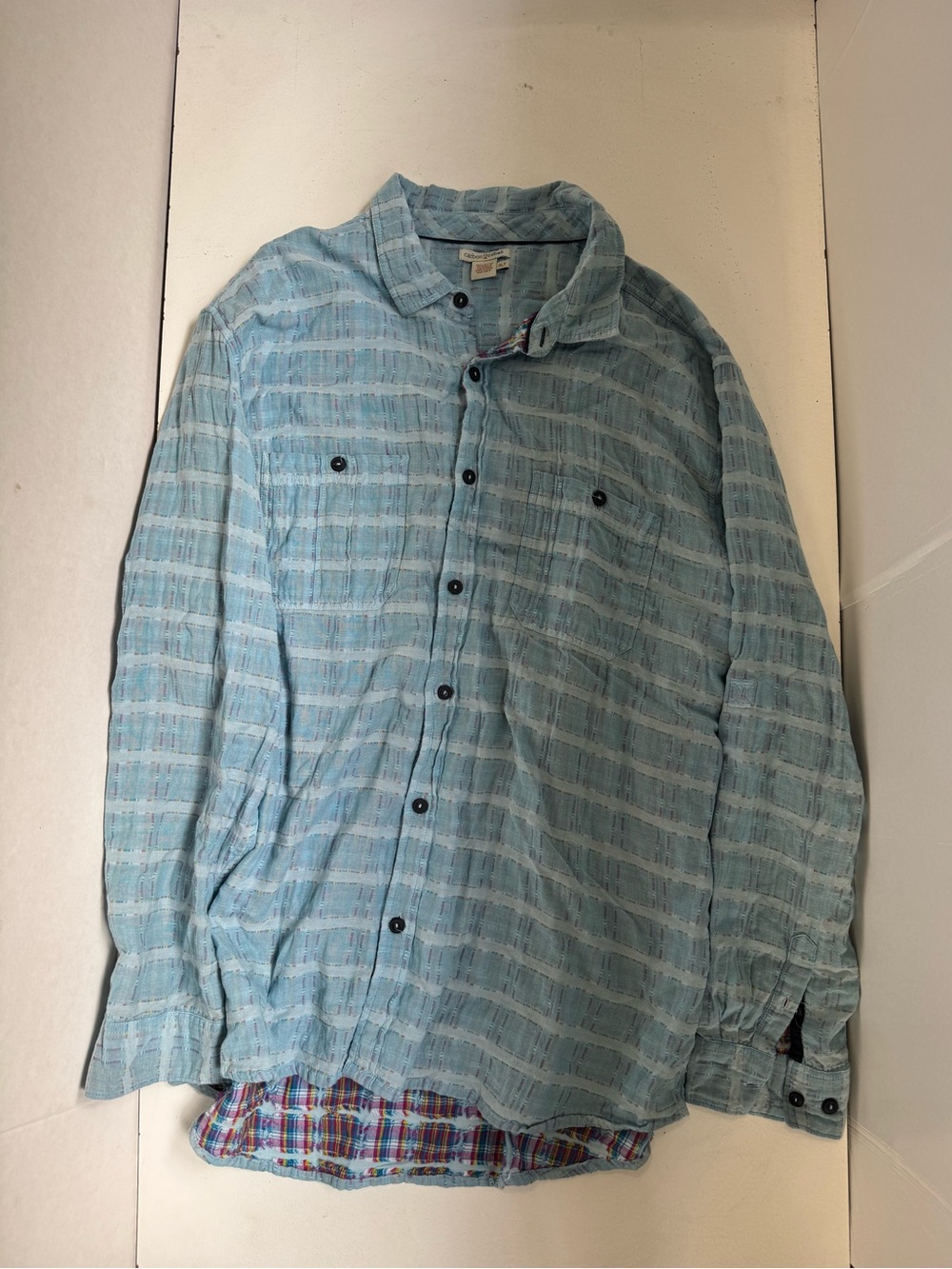 Carbon2Cobalt Sea Change Chambray Shirt Plaid Blue Cotton Long Sleeve size XLT